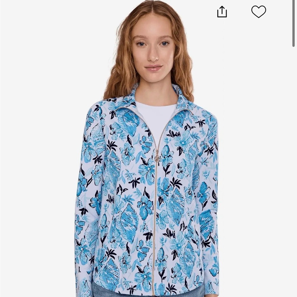 Lilly Pulitzer Leona UPF 50+ Zip-Up jacket Resort White Sea Shell Splendor NWT_M